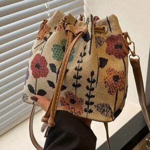 Floral Drawstring Bucket Bag